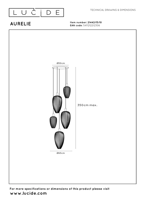 Lucide AURELIE - Pendant light - 5xGU10 (MR11) - Suitable for double-height spaces and high ceiling - Gold | Vibes - technical